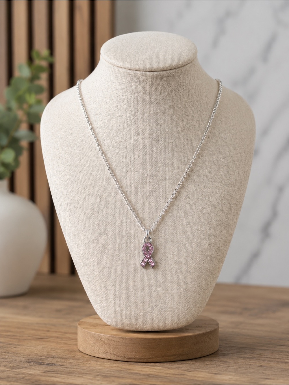 Coach Pink Crystal Ribbon Pendant Necklace NWOT